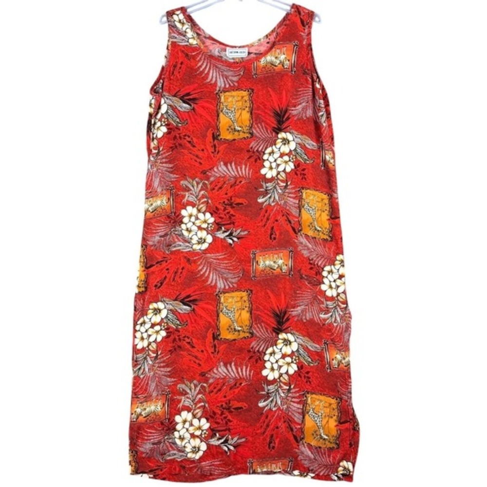 California Krush Women's 1X Red Safari Rayon Maxi Dress Giraffe Zebra Summer USA